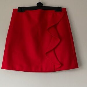 J. Crew Poppy Red Ruffle Mini Skirt Wool Skirt Size 8